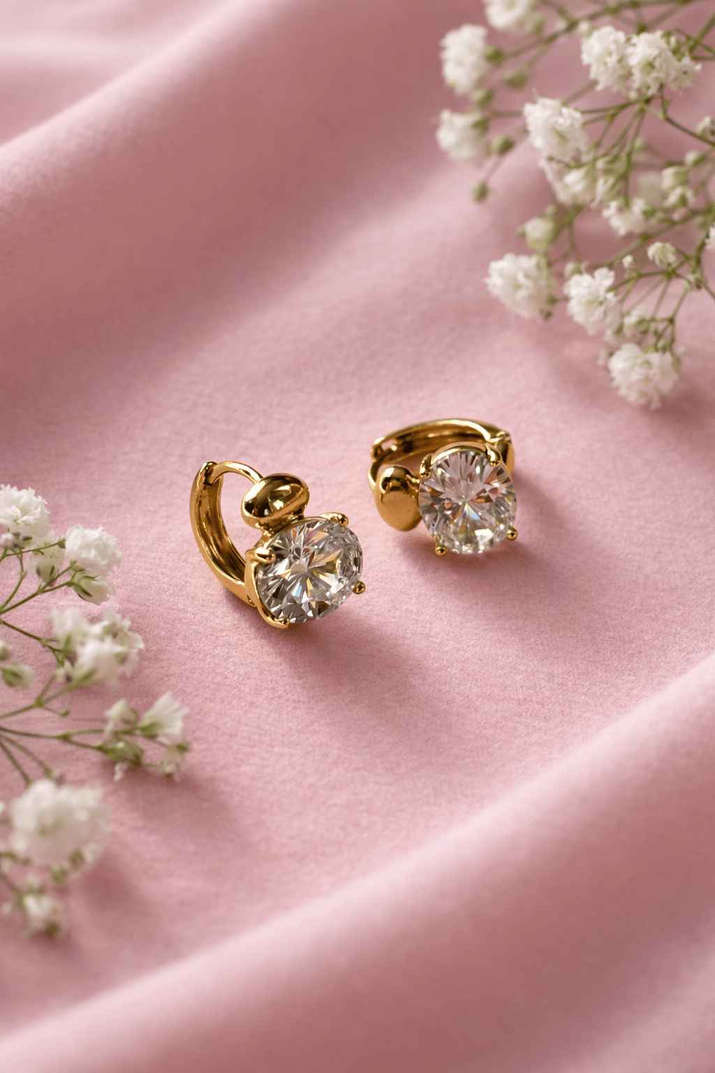 Apzeltīti riņķīšu auskari ar 10 mm solitaire cirkoniju, 14K zelta pārklājums