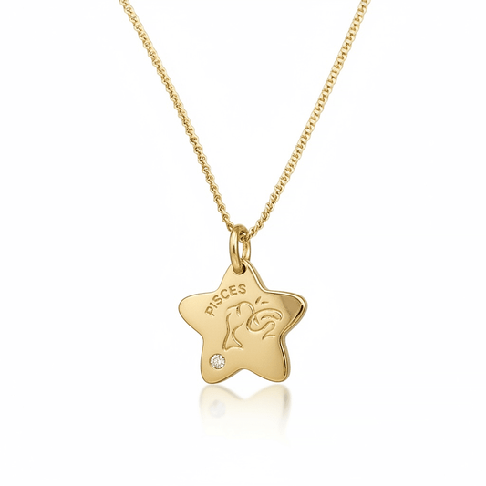 Divpusēja horoskopa kaklarota ar cirkoniju - 18k - apzeltita - rotas