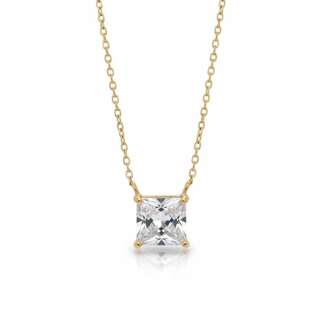 Princess Cut – 18k apzeltīta kaklarota ar dzidru kristālu - 18k - apzeltita - rotas