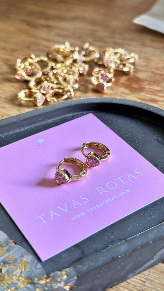 Riņķīši ar rozā sirds cirkoniju apzeltītas rotaslietas sievietēm