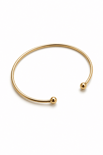 Tija – 18k apzeltīta bangle rokassprādze ar bumbiņu galiem apzeltītas rotaslietas sievietēm